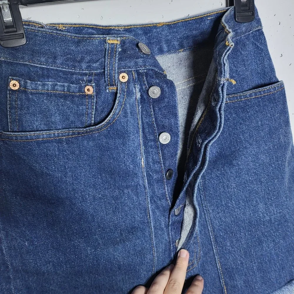 Levis Reworked Button Fly Fringe Denim Blue Jean Skirt 0 Upcycled Grunge Western